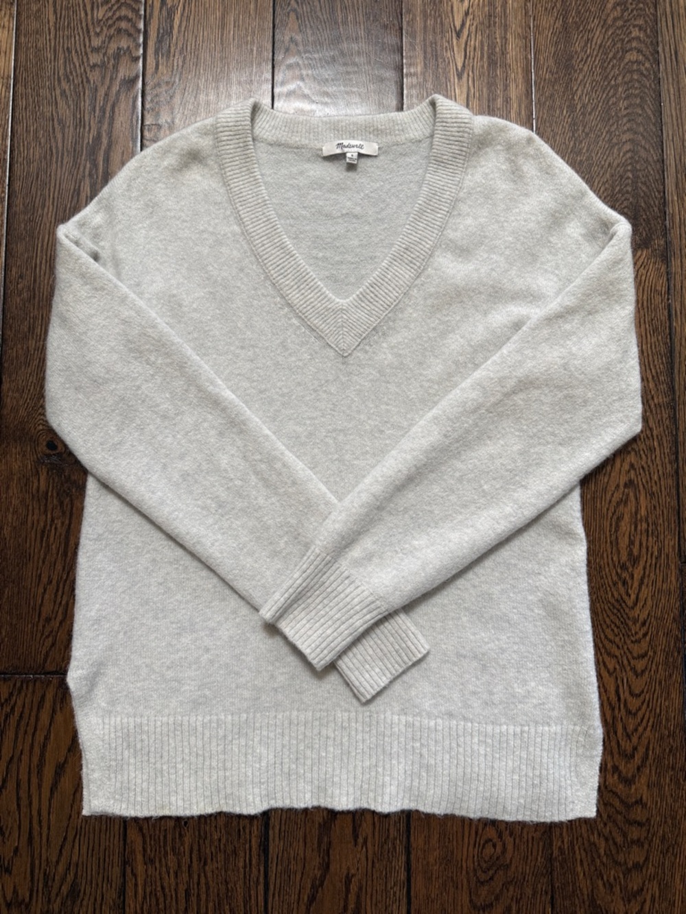 MADEWELL V-Neck Donegal Sweater Merino Alpaca Blend Size Small Oatmeal